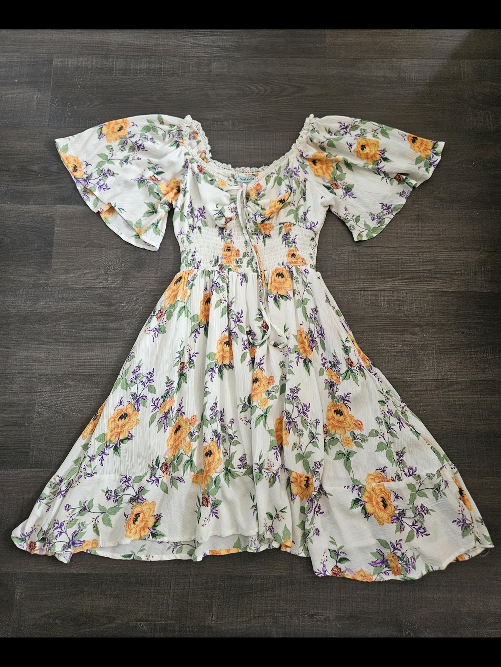 Nostalgia Bohemian Floral Smocked Tiered Midi Dress Size M